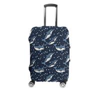Whales Orcas Narwhals On Navy - Copertura protettiva per valigia, lavabile, da viaggio, Stile:, M