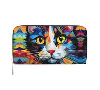 Whale's Tail Leather pochette portafogli con cerniera e porta carte sono perfetti per i viaggi o l'uso quotidiano, Acquerello di un gatto, Taglia unica