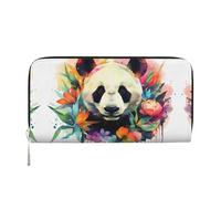 Whale's Tail Leather pochette portafogli con cerniera e porta carte sono perfetti per i viaggi o l'uso quotidiano, Panda Acquerello, Taglia unica
