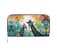 Whale's Tail Leather pochette portafogli con cerniera e porta carte sono perfetti per i viaggi o l'uso quotidiano, Giraffa Acquerello, Taglia unica