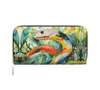Whale's Tail Leather pochette portafogli con cerniera e porta carte sono perfetti per i viaggi o l'uso quotidiano, Serpente acquerello, Taglia unica