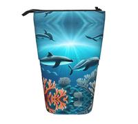 Whales Under The Sea - Astuccio espandibile per matite, in tessuto Oxford multi-design, altezza regolabile, borsa cosmetica multiuso