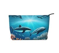 Whales Under The Sea - Beauty case alla moda in velluto a coste con chiusura a cerniera, adatta per viaggi, campeggio e uso quotidiano