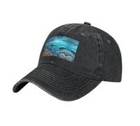 Whales Under The Sea Berretto da baseball con motivo nero, berretto da golf sportivo all'aperto, visiera parasole casual, Nero , Taglia unica
