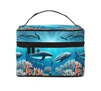 Whales Under The Sea Borsa cosmetica impermeabile portatile di grande capacità 23x17x16cm per viaggio sport all'aria aperta regalo compagno di nozze, Nero , Taglia unica