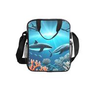Whales Under The Sea Borsa per il pranzo trasparente con stampa, scatola trasparente per alimenti con tasche laterali e tracolla, per lavoro, scuola, viaggi