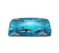 Whales Under The Sea - Custodia in pelle leggera e portatile con cerniera, 20,5 x 5,5 x 8 cm, per ufficio, viaggi, trucchi, Oro, Taglia unica, Portamonete