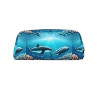 Whales Under The Sea - Custodia in pelle leggera e portatile con cerniera, 20,5 x 5,5 x 8 cm, per ufficio, viaggi, trucchi, Argento, Taglia unica, Portamonete