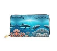 Whales under the sea Portafoglio lungo in pelle, stampa fronte/retro, materiale in pelle microfibra, unisex, impermeabile e resistente, nero, taglia unica