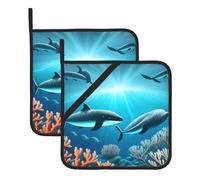 Whales under the sea - Set di presine da cucina, 2 pezzi, adatto per cucinare e proteggere i piani di lavoro