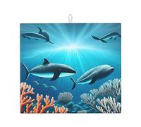 Whales under the sea Tappetino scolapiatti da cucina, 40,6 x 45,7 cm, tappetino assorbente per piano di lavoro, decorativo, resistente, lavabile, riutilizzabile,