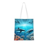 Whales Under The Sea Totes. Tela leggera, doppi manici, elegante borsa tote da donna, perfetta per lo shopping, il lavoro e il trasporto quotidiano.