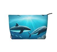 Whales Under The Sea - Trousse in velluto a coste con cerniera, astuccio per cosmetici, per viaggi, articoli da toeletta e uso quotidiano