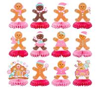 Whaline 12 pezzi Centrotavola a nido d'ape di Natale a nido d'ape rosa omino di pan di zenzero decorazione natalizia 3D da tavolo per feste di compleanno baby shower forniture per feste
