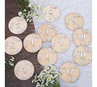 Whaline 12 segnaposto mensili per bambini, 3D, in legno, stile rustico, per annuncio, gravidanza, crescita, foto, 9,9 x 9,9 cm