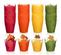 Whaline 200 pirottini autunnali a forma di tulipano, per muffin e muffin, colore rosso, arancione, giallo, verde, pirottini di carta da forno per Ringraziamento, matrimonio, compleanno