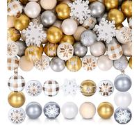 Whaline 210 perline di legno natalizie invernali oro argento bianco fiocco di neve modello perline in legno rustico fattoria a più livelli vassoio decorazione ghirlanda per Natale fai da te fare