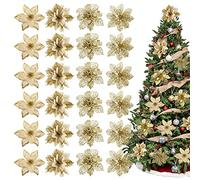 Whaline 24 stelle di Natale con 24 clip 4 design glitter oro fiore artificiale inverno forniture per feste per albero di Natale ornamento matrimonio compleanno ghirlanda decorazione