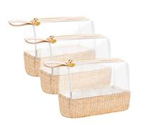 Whaline 3 trousse in paglia bohémien con cerniera, piccola, trasparente, da viaggio, impermeabile, portatile, per donne, ragazze, uomini, 21 x 17 x 2 cm