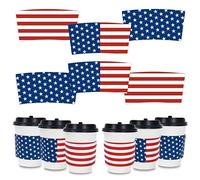 Whaline 36 pezzi 4 luglio tazze da caffè maniche a strisce bandiera americana maniche per tazza da 12 e 453,6 g tazza usa e getta giacca di carta per cioccolata calda cacao bevande fredde, 3 design (non incluse)