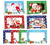 Whaline 40 Set Christmas Photo Frame Greeting Cards with Envelopes Cartoon Photo Sleeve Xmas Cards Santa Snowman Elf Gingerbread Holiday Picture Holder Note Cards for Home School Office