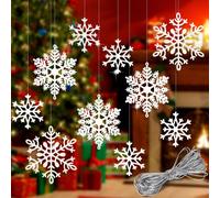 Whaline 40Pcs White Glitter Snowflake Winter Snowflake Ornaments Christmas Hanging Decorations with 197 Inches Silver Rope for Wedding Birthday Home X