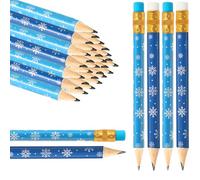 Whaline 50 matite natalizie con gomme da cancellare, 2 stili blu scuro e azzurro, matite corte bianche con fiocco di neve, mezze matite per casa, ufficio, materiale scolastico, 10 cm