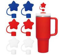 Whaline 6 coperture per paglia patriottiche bianche, rosse e blu, in silicone, riutilizzabili, per il giorno dell'indipendenza del 4 luglio, 10 mm, protezioni per bicchieri da 30/4 once