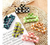 Whaline 6 Pack Checkered Hair Claw Clips Strong Hold Rectangle Hair Claw Multicolored Plaid Non-Slip Catch Hair Clips Jumbo Hair Styling Accessories for Women Girls Thin Thick Hair