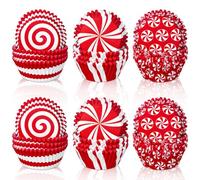 Whaline 600 pirottini natalizi per cupcake e caramelle alla menta piperita, per cupcake e caramelle, colore: rosso e bianco, per Natale, feste, compleanni, caramelle, prodotti da forno
