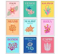 Whaline 9 stampe artistiche da parete preppy da viaggio, colorate, astratte, estetiche, minimaliste, poster per camera da letto per ragazze adolescenti, poster rosa per dormitorio universitario (senza