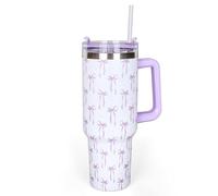 Whaline Bicchiere da caffè viola da 1,18 l, con manico e cannuccia e coperchio, da viaggio, per donne, amiche, vacanze, compleanno