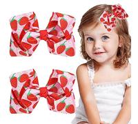 Whaline Confezione da 2 fermagli per capelli a forma di fragola, colore rosso e rosa, con nastro in grosgrain, con motivo a fragola, accessori per capelli per feste di compleanno estive