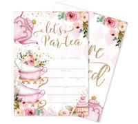 Whaline Confezione da 25 inviti per tea party, set di 25 biglietti d'invito floreali da compilare con buste adesivi dolci dessert inviti vuoti per feste tea time forniture di compleanno, 12,7 x 17,8