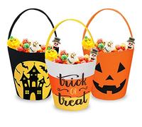 Whaline Confezione da 3 secchi per dolcetti o scherzetti di Halloween, con manico, borsa porta caramelle portatile, in tela per trucchi o dolcetti, per feste di Halloween