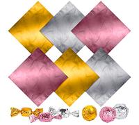 Whaline Confezione da 300 confezioni di carta per cioccolatini in alluminio, color argento, oro, rosa, oro rosa, 15,9 x 5,9 cm, quadrata, per confezioni di caramelle