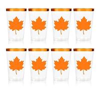 Whaline Confezione da 32 bicchieri di plastica trasparente con foglia d'acero arancione, bicchieri di plastica trasparente da 340,2 g, con bordo arancione, in foglia d'acero, per autunno, festa del