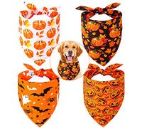 Whaline Confezione da 4 bandane per cani di Halloween reversibili autunnali bavaglini triangolari con zucca, fantasma, pipistrello, sciarpa per animali domestici, lavabile, in cotone, per animali
