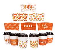 Whaline Confezione da 60 bustine autunnali per tazze da tè e caffè, colore arancione con motivo semplice, per tazze usa e getta da 30 e 473 ml, per cioccolata calda, cacao o bevande fredde, 6 design