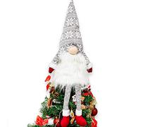 Whaline Puntale per albero di Natale, grande gnomo svedese Tomte, ornamento di Babbo Natale, 58 cm, decorazione natalizia scandinava da appendere con cappello e gambe grigie con fiocco di neve, per