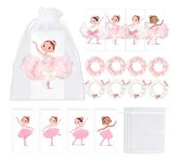 Whaline Set di 16 elastici per capelli a forma di ballerina, colore rosa e bianco, con biglietti di ringraziamento, sacchetti in organza per ragazze, regalo di compleanno