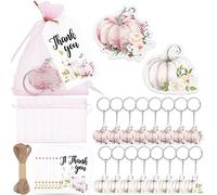 Whaline Set di 24 portachiavi a forma di zucca in carta kraft, con scritta in lingua inglese "Little Pumpkin Baby Shower", per feste di nascita, autunno, Ringraziamento, Halloween, compleanni, regali