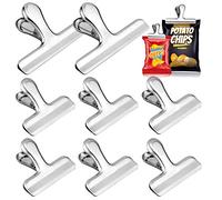 Whaline Set di 8 clip per trucioli in acciaio inox, 10,7 cm e 3 cm, clip per alimenti resistenti, con bordo rotondo, per ufficio, cucina, uso domestico (2 grandi e 6 piccole dimensioni)