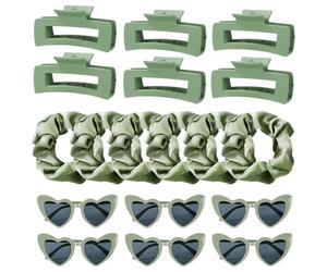 Whaline Set regalo per proposta di damigella d'onore, 18 pezzi, verde salvia, regalo per damigella d'onore, fermagli per capelli, scrunchies, occhiali da sole, per matrimoni, addio al nubilato,