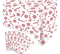 Whaline Tovaglia natalizia in plastica, 6 pezzi, rosso e bianco con bastoncini di zucchero alla menta