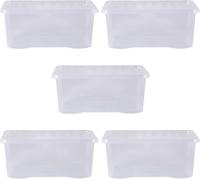 Wham 45 litri scatole portaoggetti in plastica trasparente con coperchi per casa e ufficio, impilabili e nestabili, set di 5 grandi scatole portaoggetti con coperchi, 60 x 40 x 25 cm