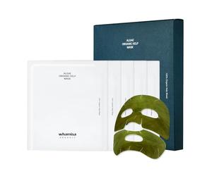 Whamisa Set di maschere di alghe lenitive e radiose per la pelle alle alghe fresche (5EA), maschera viso in tessuto BIOLOGICA realizzata al 100% con vere alghe, illuminante antirughe