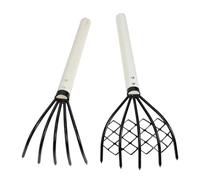 WHAMVOX 2 Pezzi Rastrello per Vongole Manico, Rastrello a Artiglio in Ferro e Legno, Strumento per Scavare nel Terreno, per Giardinaggio e Semina, Manico Allungato
