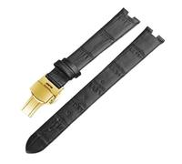 WHARGTSL Cinturino in vera pelle adatto for Rado Crystal R2285415 maschio femmina notch farfalla fibbia accessori cinturino orologio 14 18mm(Black-Golden-2,18x6mm)