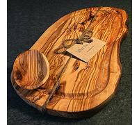 What the Art!® Olive Wood «Rustic» XXL | Tagliere in legno d'ulivo + ciotolina per salse + regalo | ca. 43-45 x 17-23 x 2 cm